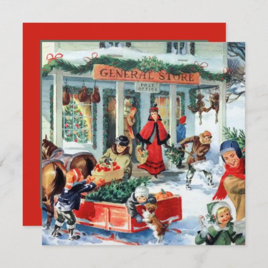 レトロな年代物のクリスマスパーティー 招待状 (正面/裏面)