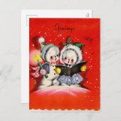 レトロな年代物のクリスマス·スノーの子供たちが歌い歌う シーズンポストカード (正面/裏面)