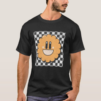 レトロな幸せな顔の市松模様 笑顔 Tシャツ