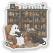 レトロな幽霊が本を読む、司書の幽霊 シール (正面)