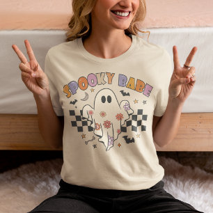 レトロな幽霊のチェック柄の赤ちゃん Spooky Baby トライブレンドTシャツ