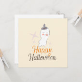 レトロな幽霊の落書きハロウィンデザイン カード (正面/裏面インサイチュ)