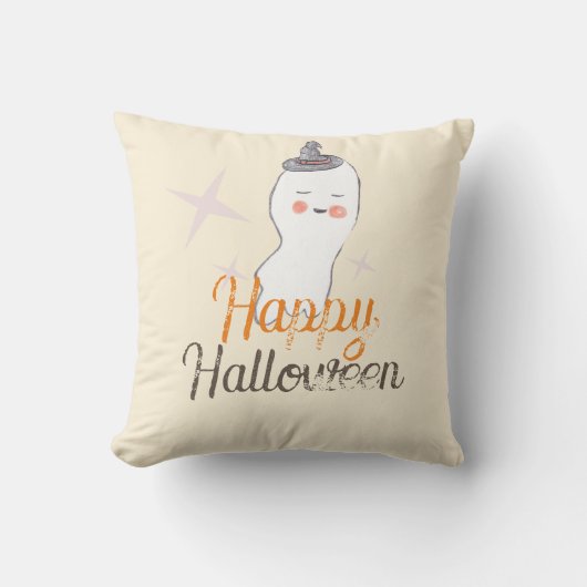 レトロな幽霊の落書きハロウィンデザイン クッション (正面)