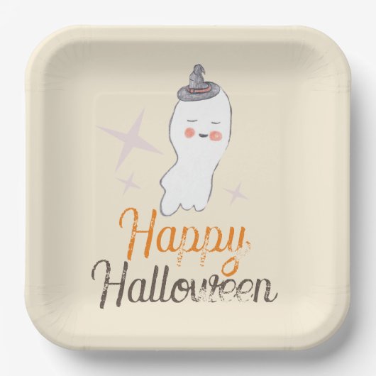 レトロな幽霊の落書き ハロウィン 誕生日パーティー    ペーパープレート (正面)