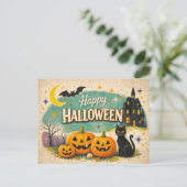レトロな幽霊屋敷のヴィンテージ・ハロウィン シーズンポストカード (スタンド正面)