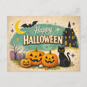 レトロな幽霊屋敷のヴィンテージ・ハロウィン シーズンポストカード