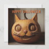 レトロな彫刻の猫のジャック・オ・ランタン・ハロウィン シーズンカード (正面)