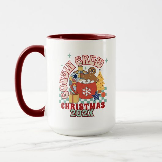 レトロな従兄弟・従姉妹クリスマス キッズおそろいコーデ マグカップ (左)