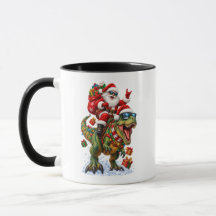 レトロな恐竜サンタがティラノサウルスに乗るクリスマスデザイン