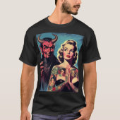レトロな悪魔的なタトゥーのピンアップ Tシャツ (正面)