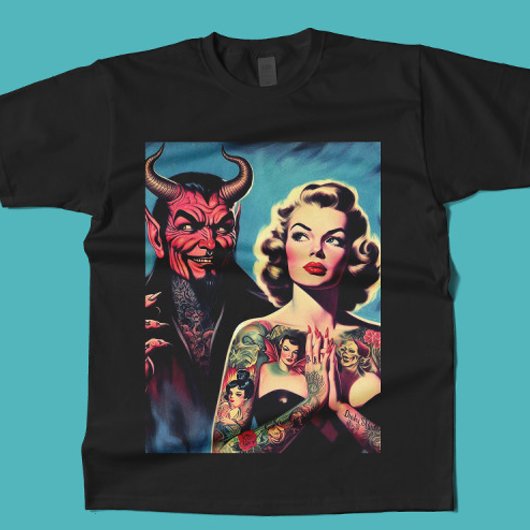 レトロな悪魔的なタトゥーのピンアップ Tシャツ