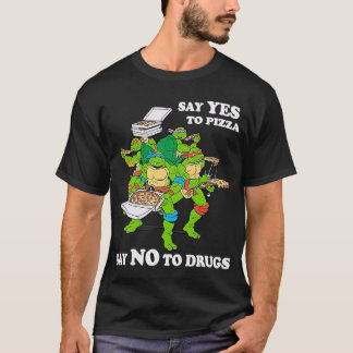 レトロな愛 ニンジャートルズ カートゥーン ピザはイエソ ドラッグは嫌 Tシャツ