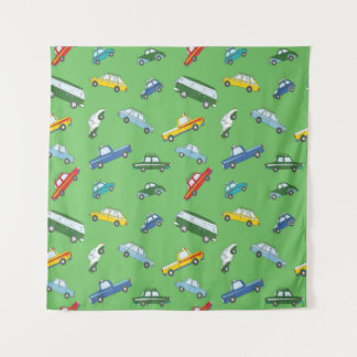 レトロな手描きのかわいい車を使ったシームレスな模様 タペストリー