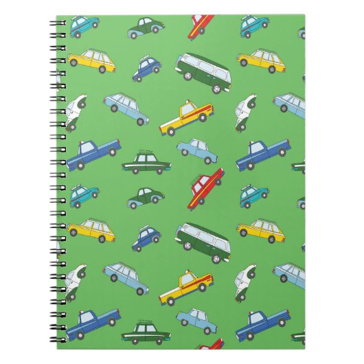 レトロな手描きのかわいい車を使ったシームレスな模様 ノートブック (正面)