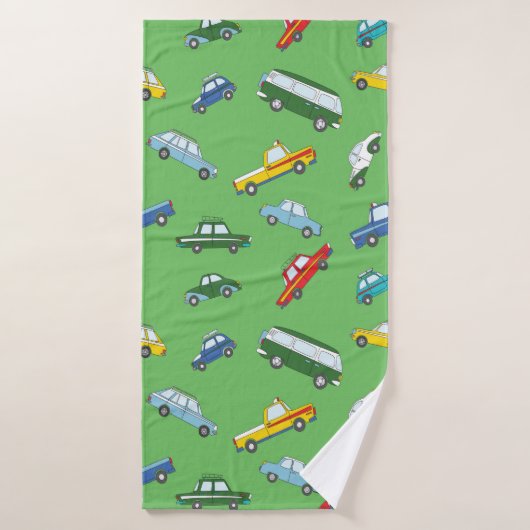 レトロな手描きのかわいい車を使ったシームレスな模様 バスタオル (バスタオル)