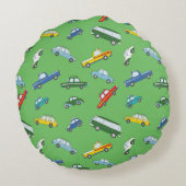 レトロな手描きのかわいい車を使ったシームレスな模様 ラウンドクッション (裏面)