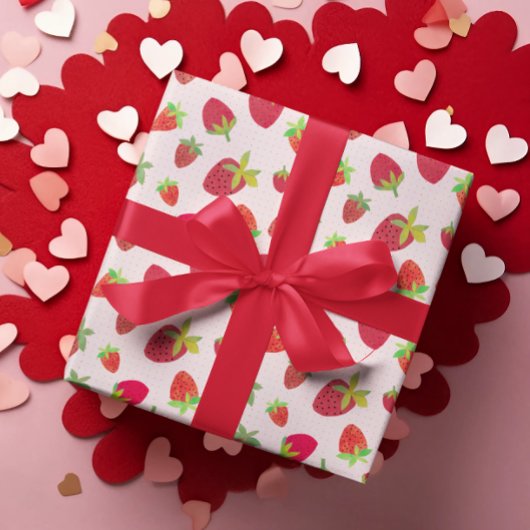 レトロな手描きのオシャレなイチゴ ラッピングペーパー