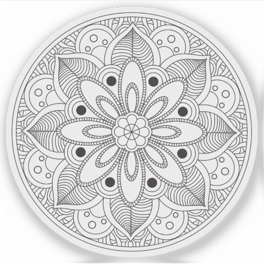 レトロな手描きのオーガニックな黒と白の曼荼羅 シール (正面)