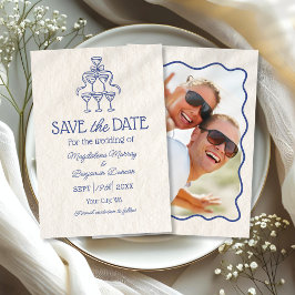 レトロな手描きのシャンパンタワー写真ウェディング セーブザデート