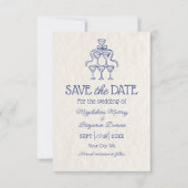 レトロな手描きのシャンパンタワー写真ウェディング セーブザデート (正面)