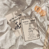 レトロな手描きのシャンパンタワー オールドマネー ウェディング 招待状