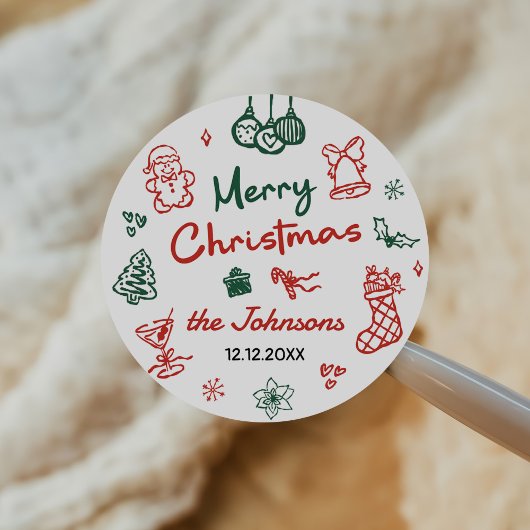 レトロな手描きのフレンズマス・クリスマス・パーティー ラウンドシール