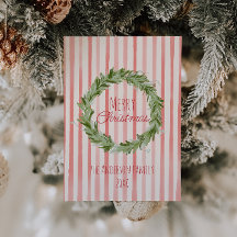 レトロな手描きの緑と赤のクリスマスリース