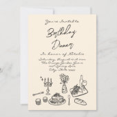 レトロな手描きの誕生日ディナーパーティーの写真 招待状 (正面)