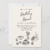 レトロな手描きの誕生日ブランチ 招待状 (正面)