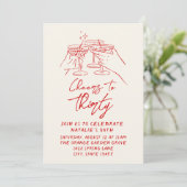 レトロな手描きの「30歳の乾杯」30歳の誕生日 招待状 (スタンド正面)