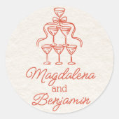 レトロな手描きオレンジ色のシャンパンタワー名前 ラウンドシール (正面)