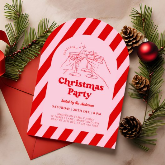レトロな手描きクリスマスパーティーの招待状 招待状