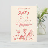 レトロな手描きコケッティー誕生日ディナーパーティー 招待状 (スタンド正面)