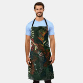 レトロな手描き花、熱帯ヤシ  エプロン (着用した状態)