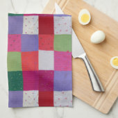レトロな手編みカラフルのパッチマス  キッチンタオル (四つ折り)