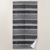 レトロな手編み黒白ストライプ ビーチタオル (正面)