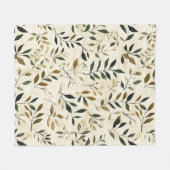 レトロな押し葉模様 – 秋の植物 フリースブランケット (正面(横))