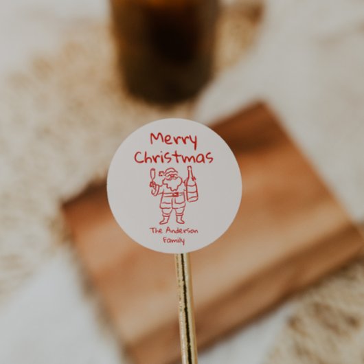 レトロな描き下ろし赤いサンタクロース メリークリスマス ラウンドシール