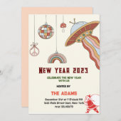 レトロな新年のパーティー招待状, イブの招待 シーズンカード (正面/裏面)