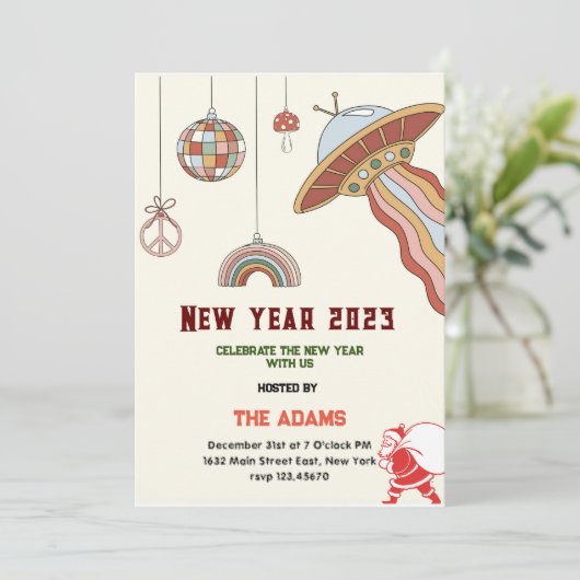 レトロな新年のパーティー招待状, イブの招待 シーズンカード (スタンド正面)