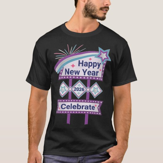レトロな新年サイン - 陽気なお祝い Tシャツ (正面)