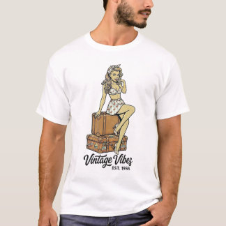レトロな旅の美しさ - フラミンゴ・ピンアップスタイル Tシャツ