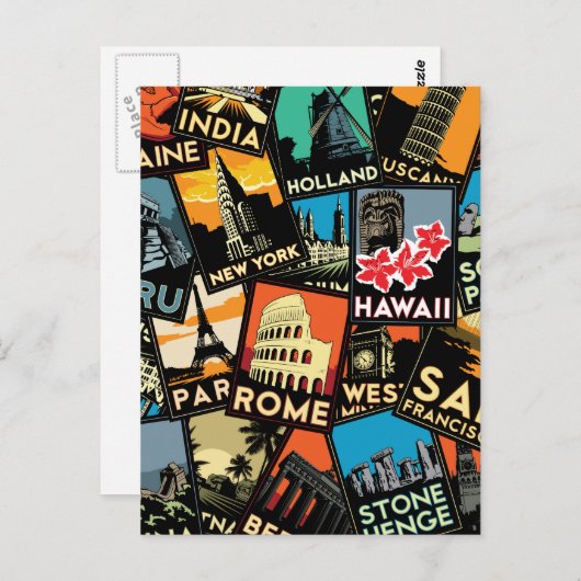 レトロな旅行ポスター ヴィンテージ ヨーロッパ アジア アメリカ ポストカード (正面/裏面)