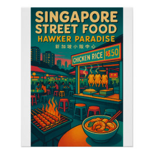 レトロな旅行 – シンガポールの通り食品 ポスター
