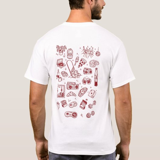 レトロな日常の落書きコラージュTシャツデザイン |  Tシャツ (裏面)