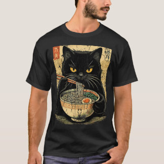 レトロな日本のラーメンネコ Tシャツ