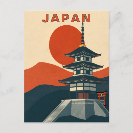 レトロな日本の神社と塔の旅 ポストカード (正面)
