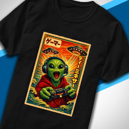 レトロな日本のUFOエイリアンおもしろゲーマー Tシャツ