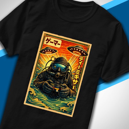 レトロな日本風UFOスキューバダイバー おもしろゲーマー Tシャツ