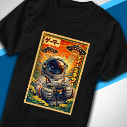 レトロな日本風UFO宇宙飛行士ガメラー Tシャツ